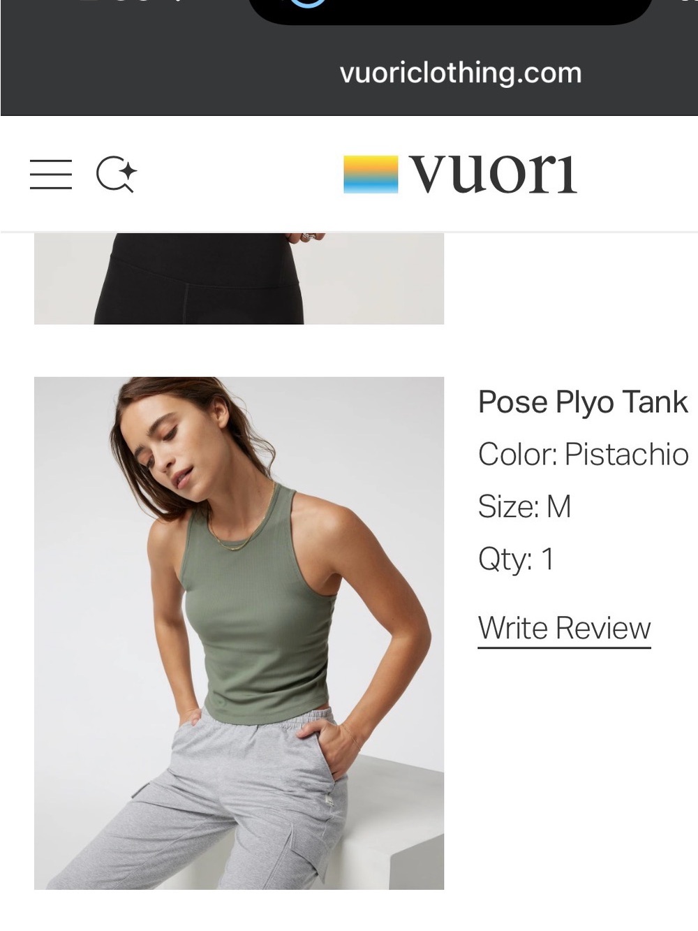 Vuori Ribbed Pose Plyo Tank - Medium- Pistachio Green